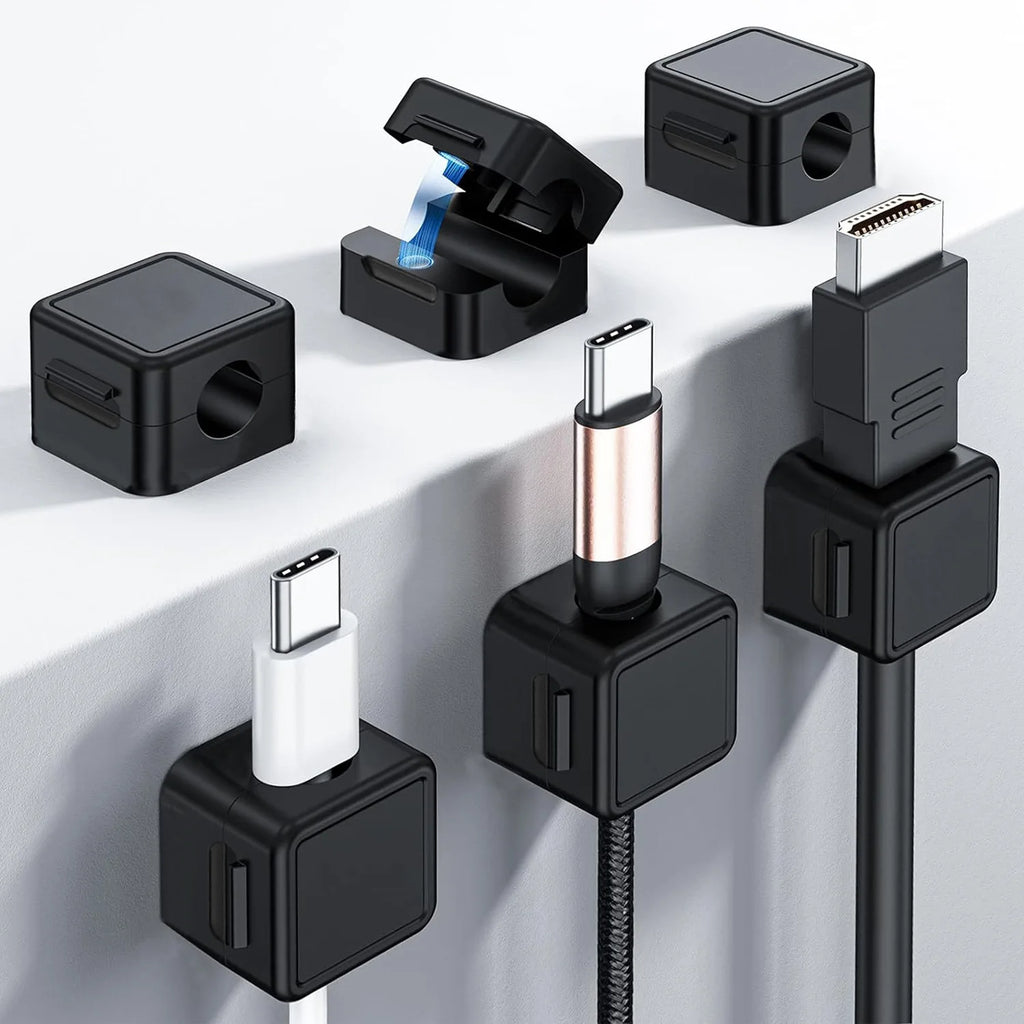Magnetic Self-Adhesive Cable Clips, Reusable Cord Organizer Clips, No Drilling Cable Management Holders for Desk, Car, Home Office, USB Charging Cable Organizers for Power Cords, Headphones