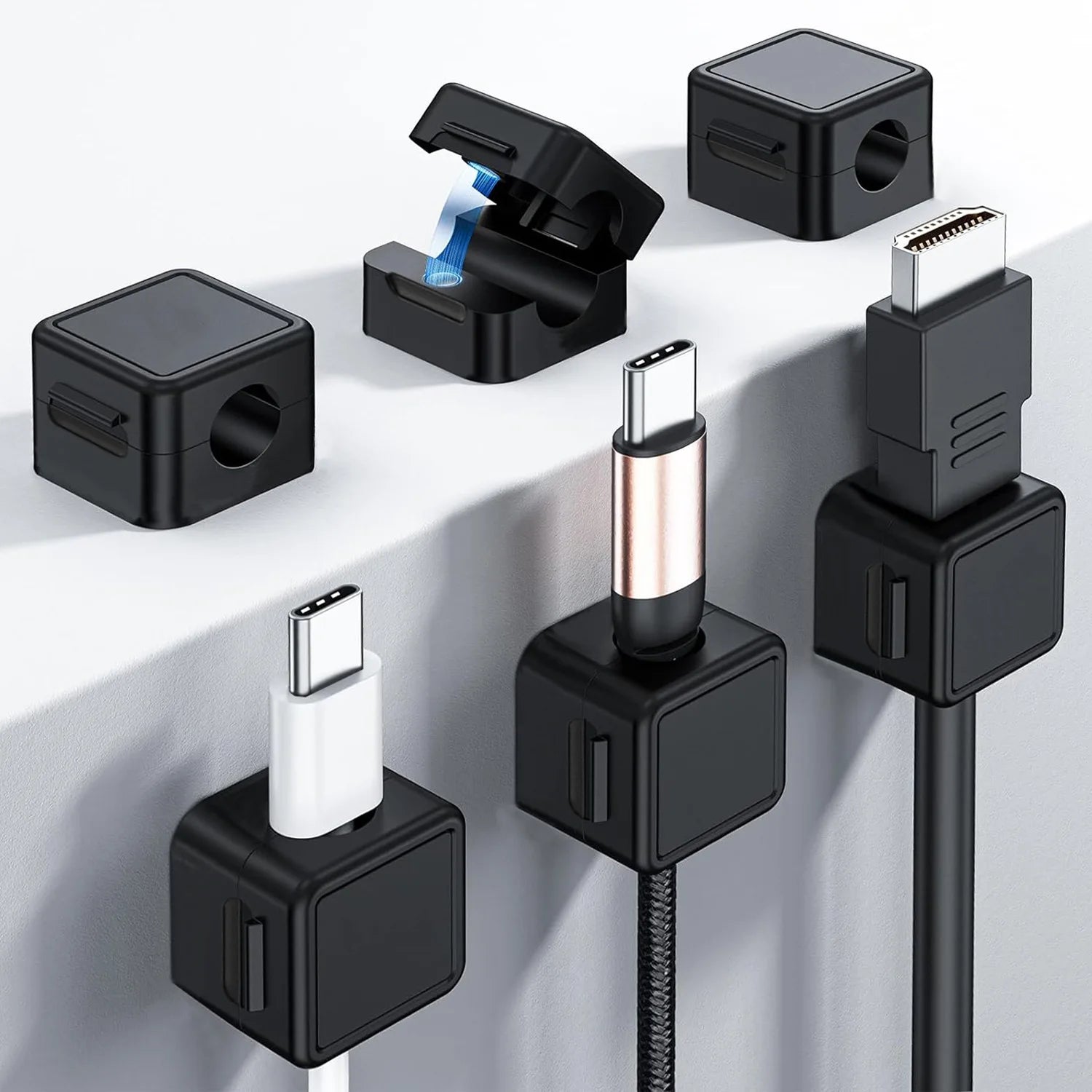 Magnetic Self-Adhesive Cable Clips, Reusable Cord Organizer Clips, No Drilling Cable Management Holders for Desk, Car, Home Office, USB Charging Cable Organizers for Power Cords, Headphones