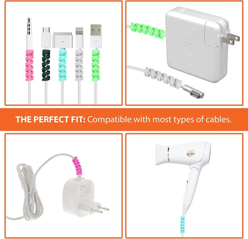 Flexible Spiral Silicone Wire & Cable Organizers, charger cord organizer，charging cord protector for   100 Pcs Multicolor