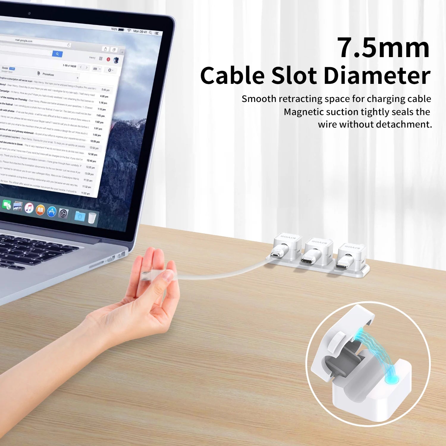 Cord Organizer,Desk Cable Management Clips, Phone Charger Cord Smooth Adjustable，6+1ack